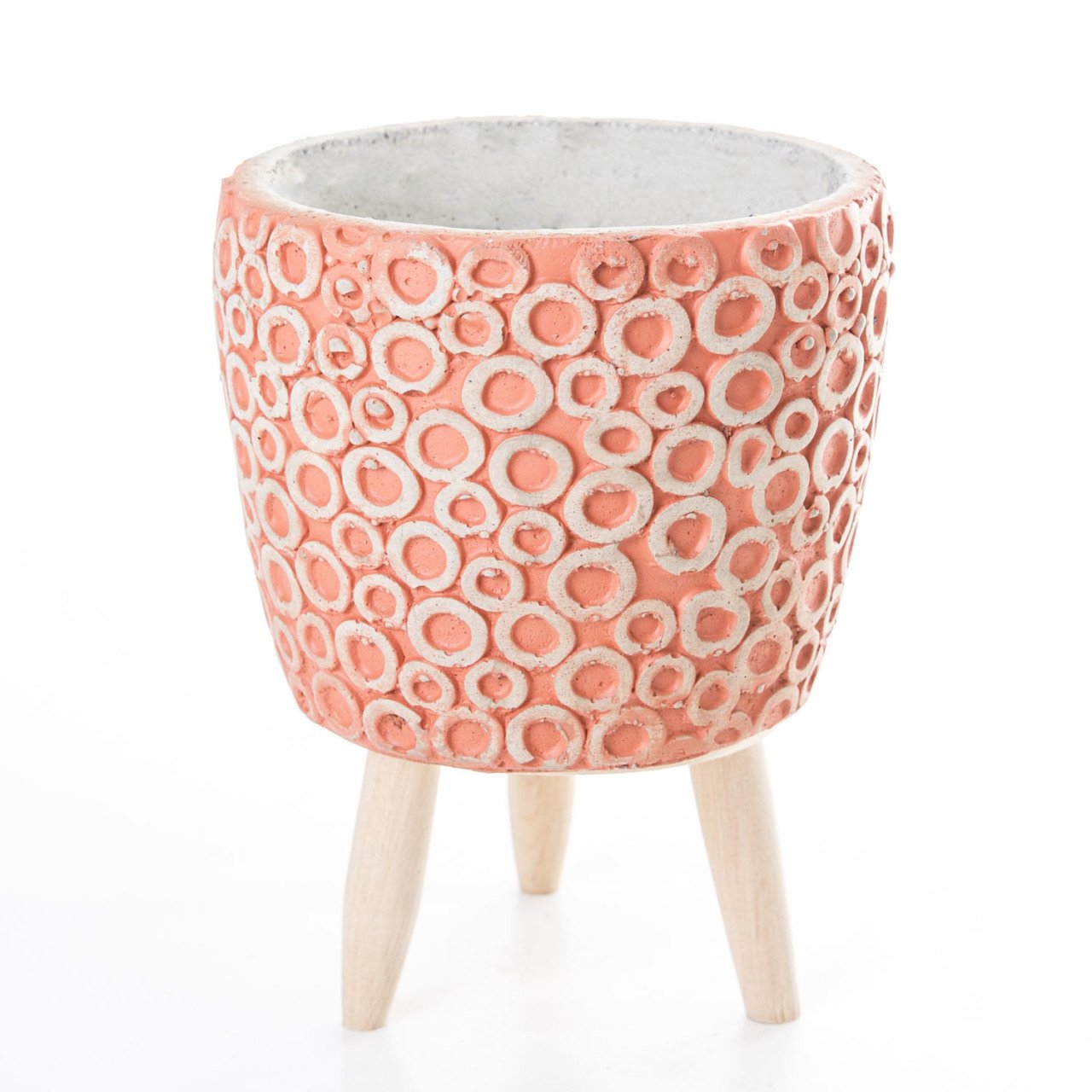 Veramaya Ayaklı Halka Desenli Kiremit Renk Beton Saksı 14,5x20 Cm