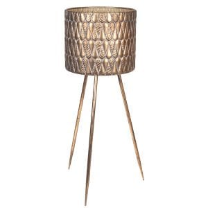Kabartma Damla Desenli Ayaklı Metal Çiçeklik Saksı Altın Eskitme 33X88 Cm.
