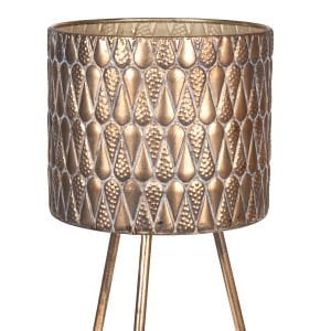 Kabartma Damla Desenli Ayaklı Metal Çiçeklik Saksı Altın Eskitme 33X88 Cm.