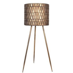 Kabartma Damla Desenli Ayaklı Metal Çiçeklik Saksı Altın Eskitme 33X88 Cm.