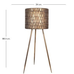 Kabartma Damla Desenli Ayaklı Metal Çiçeklik Saksı Altın Eskitme 33X88 Cm.