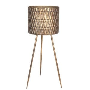 Kabartma Damla Desenli Metal Çiçeklik Saksı Altın Eskitme 28X77,5 Cm.