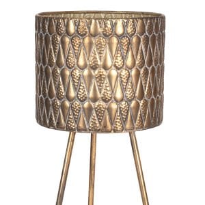 Kabartma Damla Desenli Metal Çiçeklik Saksı Altın Eskitme 28X77,5 Cm.