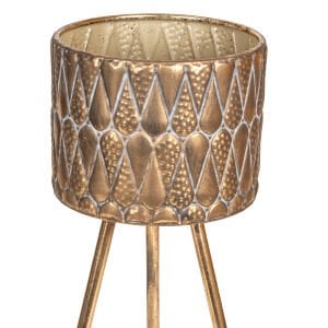 Kabartma Damla Desenli Metal Çiçeklik Saksı Altın Eskitme 28X77,5 Cm.