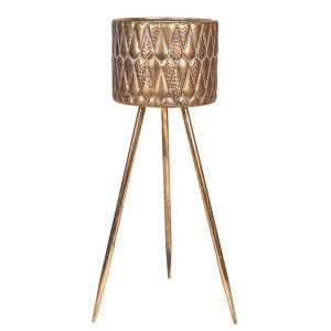 Kabartma Damla Desenli Metal Çiçeklik Saksı Altın Eskitme 23X67,5 Cm.