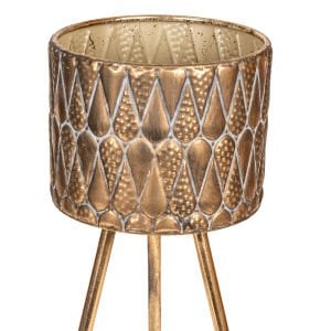 Kabartma Damla Desenli Metal Çiçeklik Saksı Altın Eskitme 23X67,5 Cm.