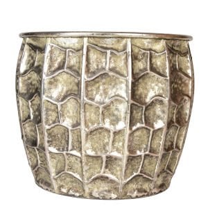 Kabartma Desenli Metal Çiçeklik Saksı Gümüş Eskitme 45x38,5 Cm.