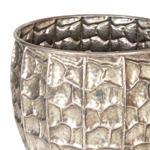 Kabartma Desenli Metal Çiçeklik Saksı Gümüş Eskitme 37,5x32,5 Cm.