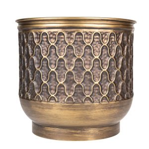 Kabartma Desenli Metal Çiçeklik Saksı Kahverengi 39X35 Cm.