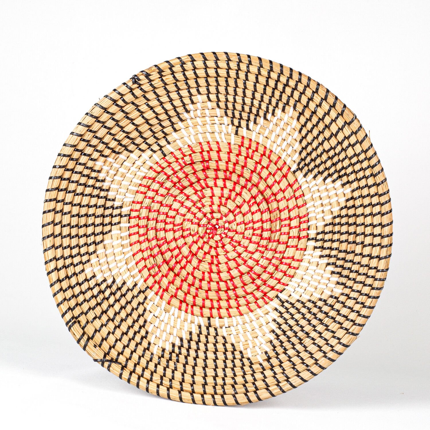 Hasır Duvar Sepeti Yıldız Desenli Natural-Kırmızı 38x8 Cm.