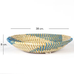 Hasır Duvar Sepeti Natural-Mavi 38x8 Cm.