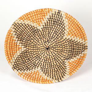 Hasır Duvar Sepeti Yıldız Desenli Natural-Turuncu 27x6 Cm.