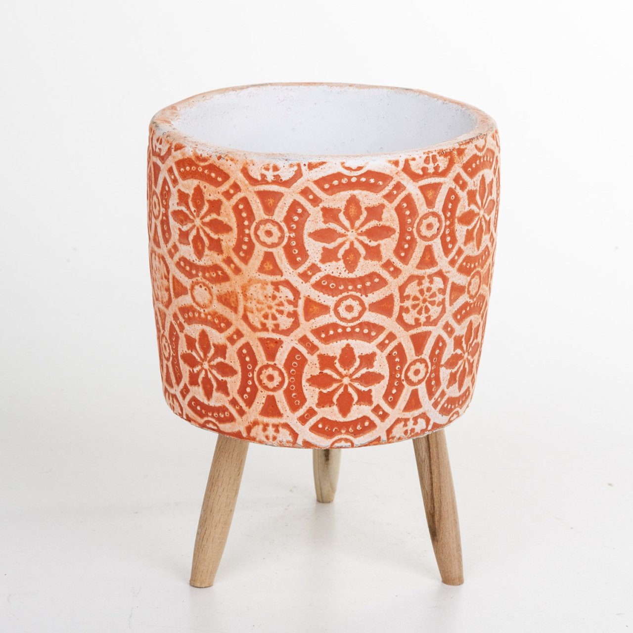 Veramaya Ayaklı Geometrik Çiçek Desenli Kiremit Renk Beton Saksı 14x20 Cm