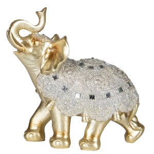 Dekoratif Fil Ayna İşlemeli Gold-Gümüş 20x23 Cm.
