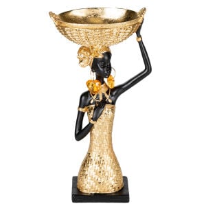 Dekoratif Biblo Sepet Taşıyan Afrikalı Kadın Gold-Siyah 15x28,5 Cm.
