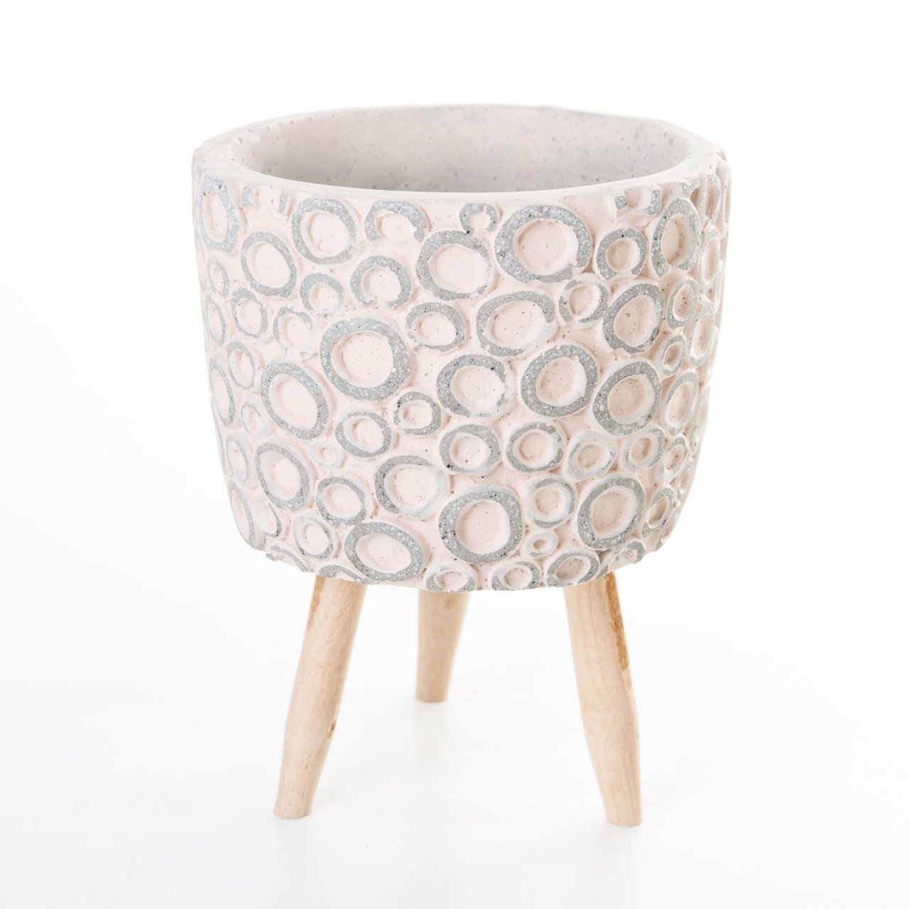 Veramaya Ayaklı Halka Desenli Somon Renk Beton Saksı 12,5x17,5 Cm