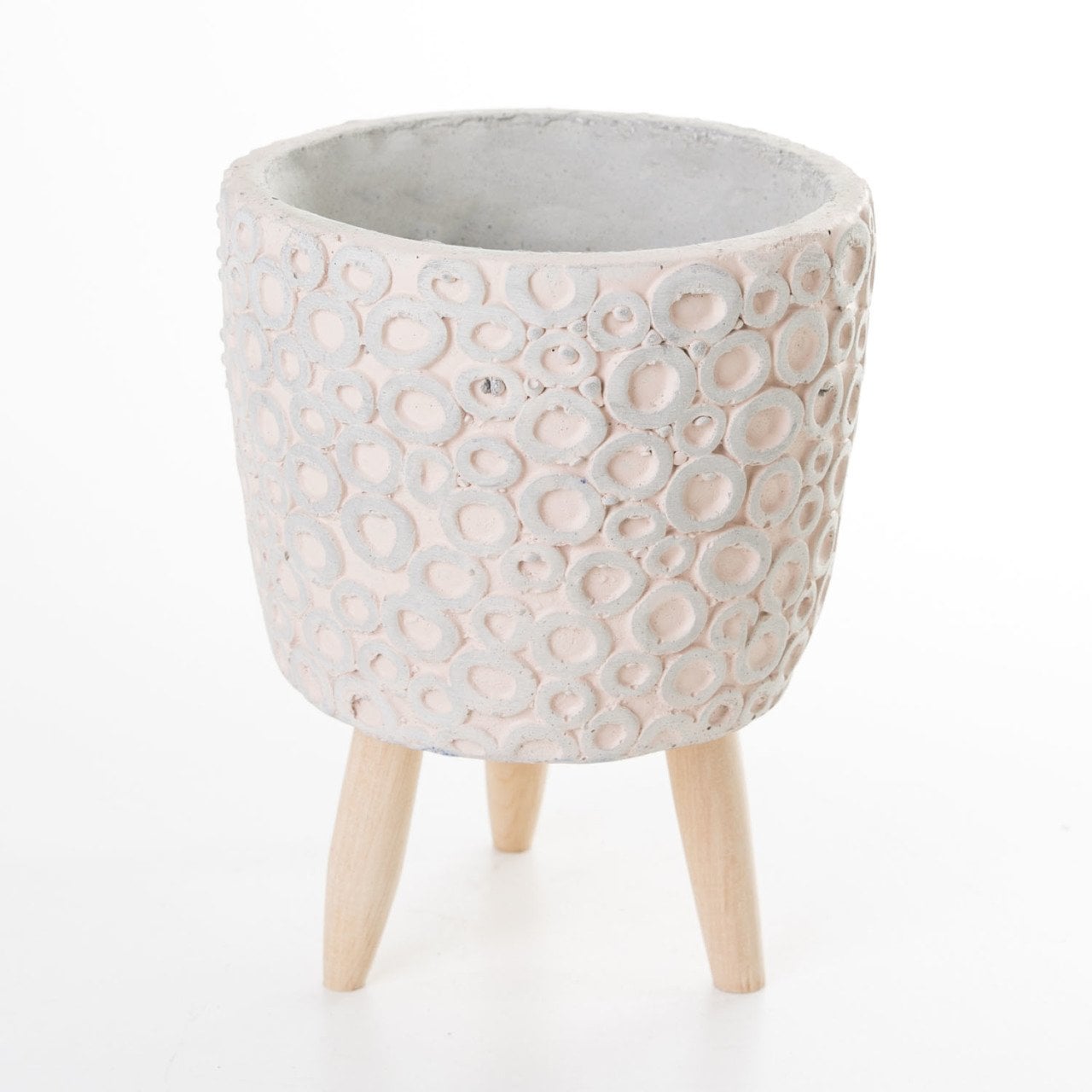 Veramaya Ayaklı Halka Desenli Somon Renk Beton Saksı 14,5x20 Cm