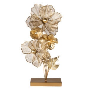 Dekoratif Metal Çiçekli Biblo Masa Süsü Gold 32x65 Cm.