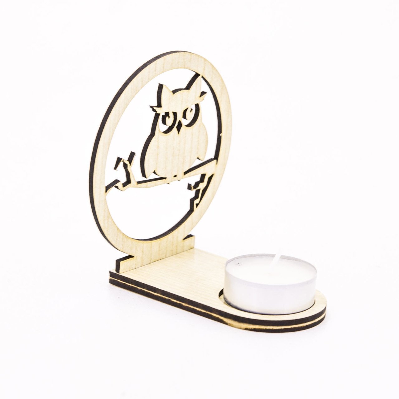 Veramaya Ahşap Lazer Kesim Tealight Baykuş Gölge Mumluk 9x10x5 Cm