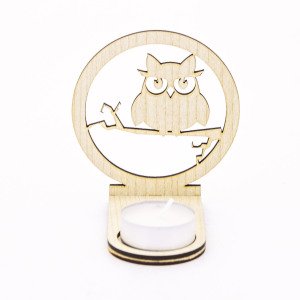 Veramaya Ahşap Lazer Kesim Tealight Baykuş Gölge Mumluk 9x10x5 Cm
