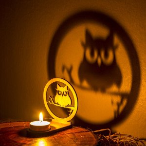 Veramaya Ahşap Lazer Kesim Tealight Baykuş Gölge Mumluk 9x10x5 Cm