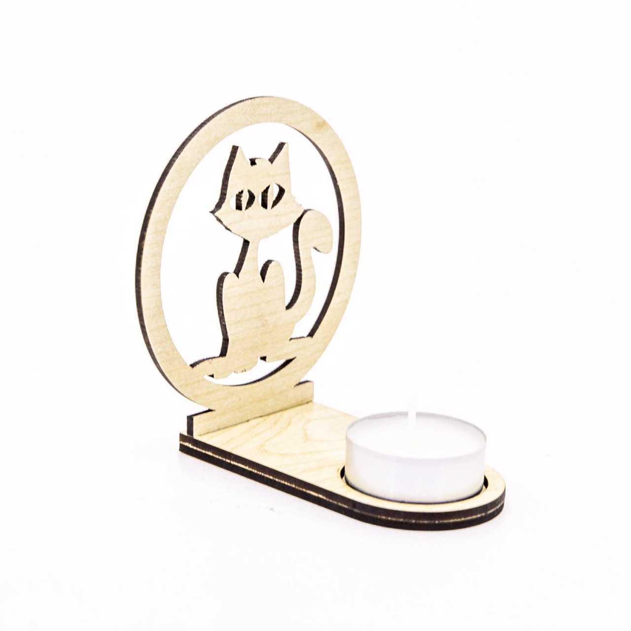 Veramaya Ahşap Lazer Kesim Tealight Kedi Gölge Mumluk 9x10x5 Cm