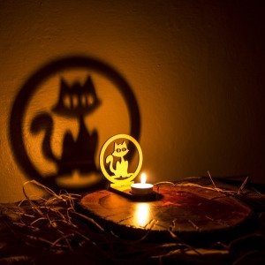 Veramaya Ahşap Lazer Kesim Tealight Kedi Gölge Mumluk 9x10x5 Cm
