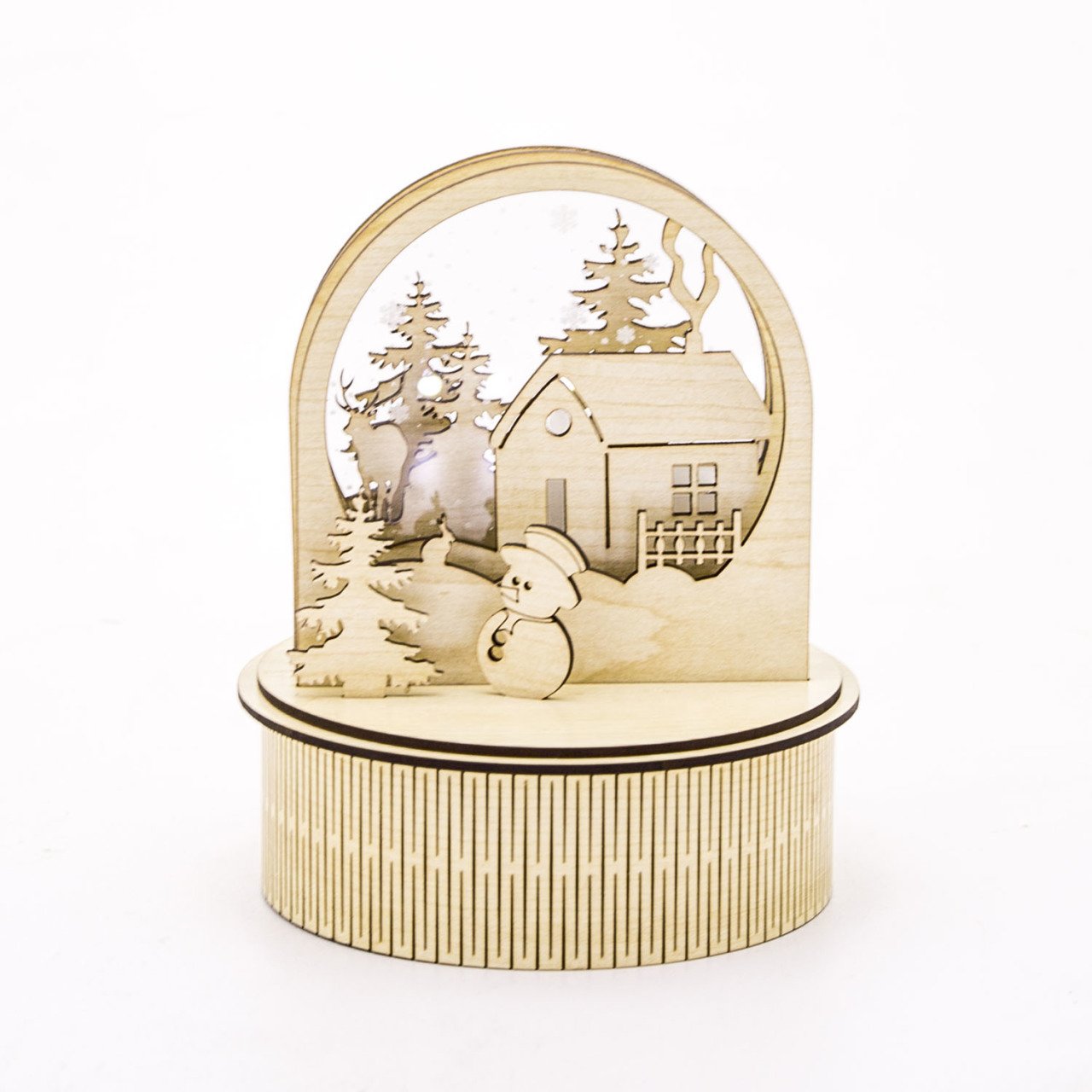 Veramaya Ahşap Lazer Kesim Kış Manzaralı Krem Renk Gece Lambası 15x20x5 Cm