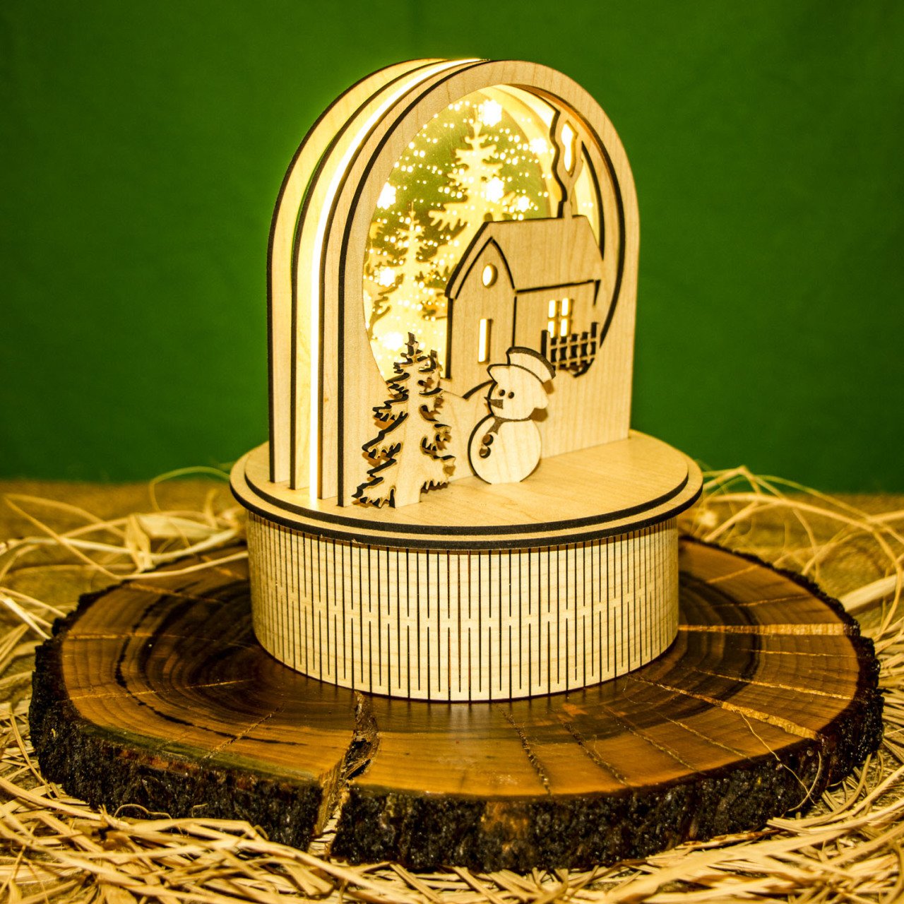 Veramaya Ahşap Lazer Kesim Kış Manzaralı Krem Renk Gece Lambası 15x20x5 Cm