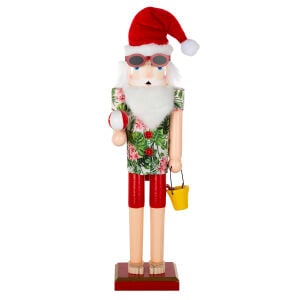 Yılbaşı Süsü Kurşun Asker Fındıkkıran Gömlekli Noel Şapkalı Kırmızı-Yeşil 38 Cm.