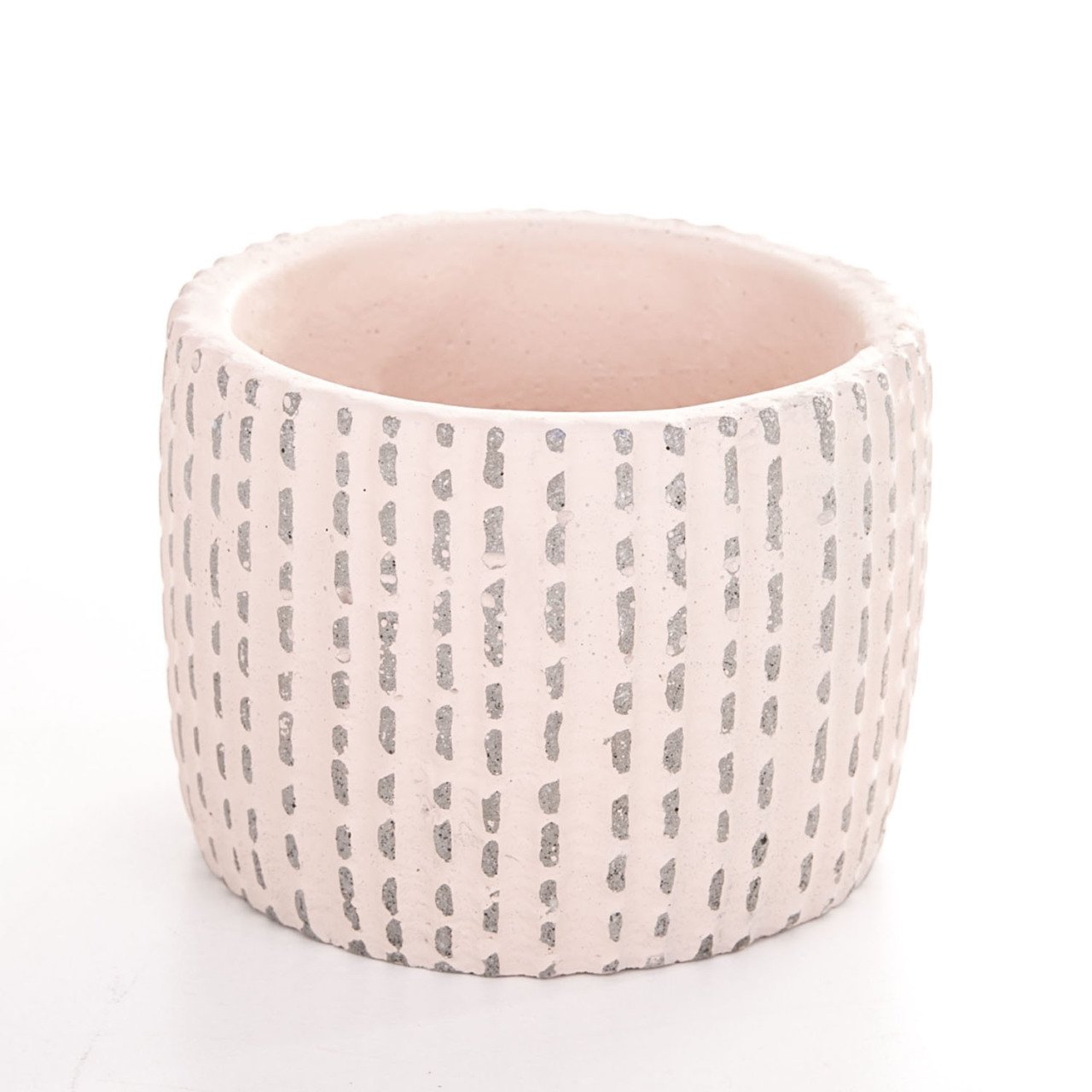 Veramaya Çizgili Eskitme Beton Saksı Somon Renk 12,5x10 Cm