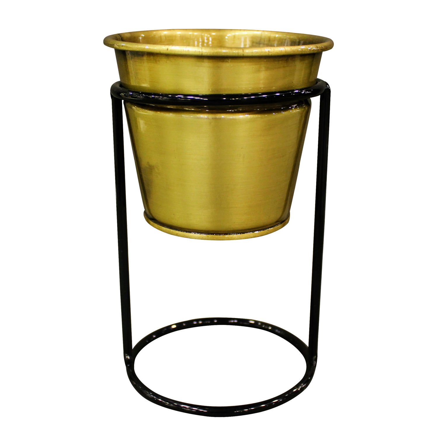 Metal Saksı, Parlak Altın - Tekli, Standlı, 13 x 21 cm