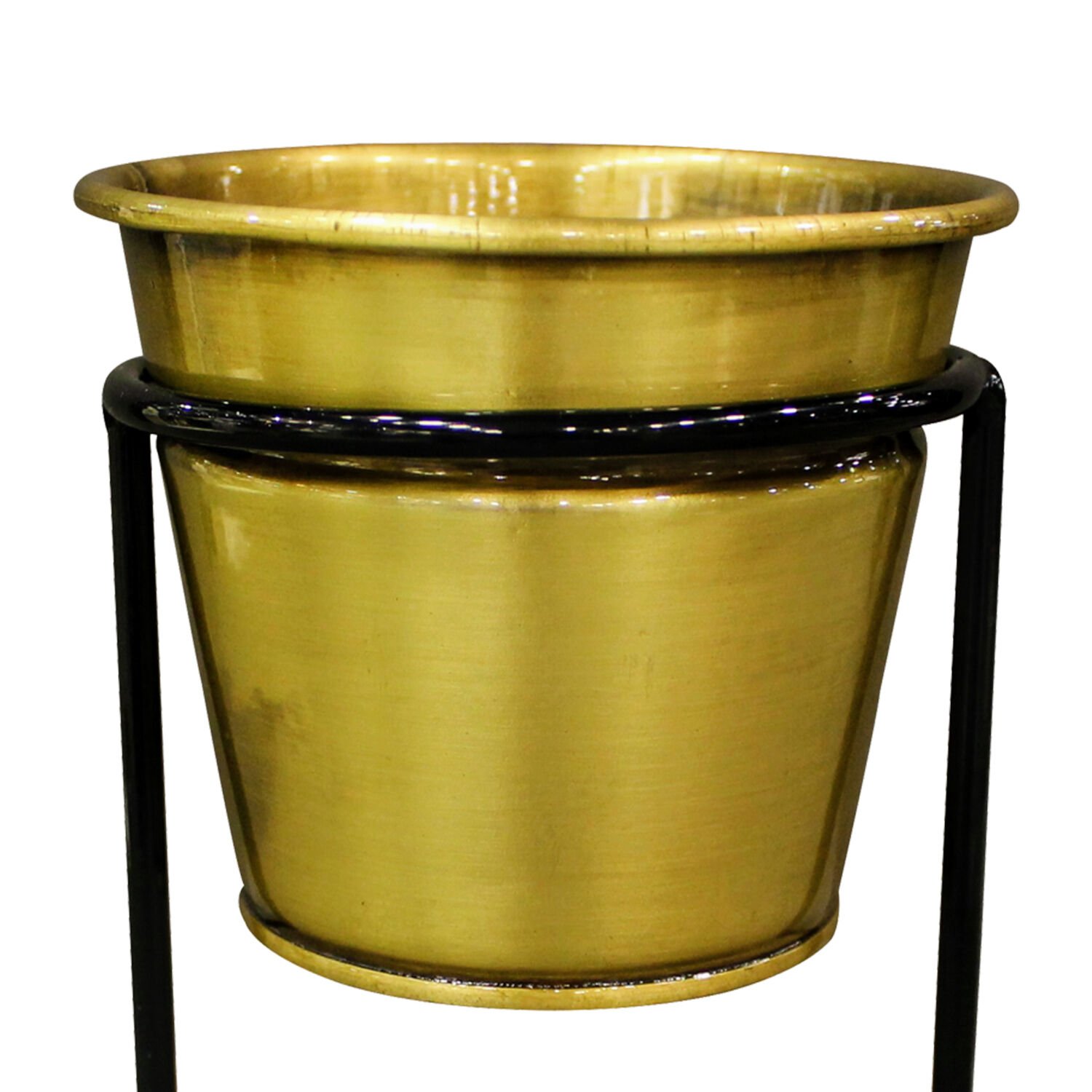 Metal Saksı, Parlak Altın - Tekli, Standlı, 13 x 21 cm