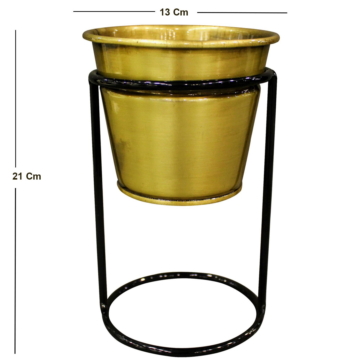 Metal Saksı, Parlak Altın - Tekli, Standlı, 13 x 21 cm