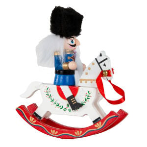 Yılbaşı Süsü Kurşun Asker Sallanan At Mavi-Beyaz 15 Cm.