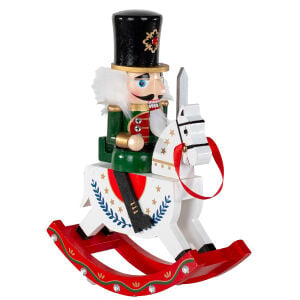 Yılbaşı Süsü Kurşun Asker Sallanan At Yeşil-Beyaz 25 Cm.