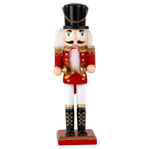 Yılbaşı Süsü Kurşun Asker Fındıkkıran Zil Çalan Kırmızı-Beyaz 25 cm.