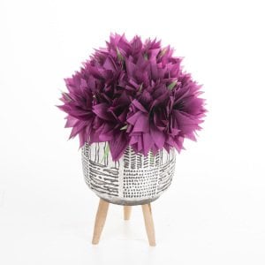 Yapay 15 Adet Mor Yıldız Çiçeği Ayaklı Antik Desen Beton Saksıda 20x30 Cm
