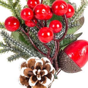Yılbaşı Süsü Pike Aranjman Çam Kozalağı Pelit Berry Figürlü Kırmızı-Yeşil 12 x 22 Cm.