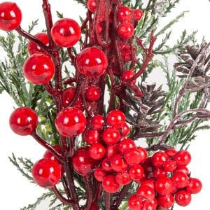 Yılbaşı Süsü Pike Aranjman Çam Kozalağı Berry Karlı Dal Figürlü Kırmızı-Yeşil 10 x 30 Cm.