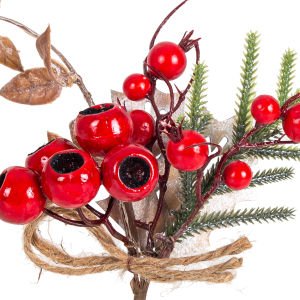 Yılbaşı Süsü Pike Berry Aranjman Nar Figürlü Kahverengi Yeşil Dallı Kırmızı Yeşil 18 x 25 Cm.