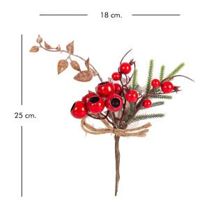 Yılbaşı Süsü Pike Berry Aranjman Nar Figürlü Kahverengi Yeşil Dallı Kırmızı Yeşil 18 x 25 Cm.