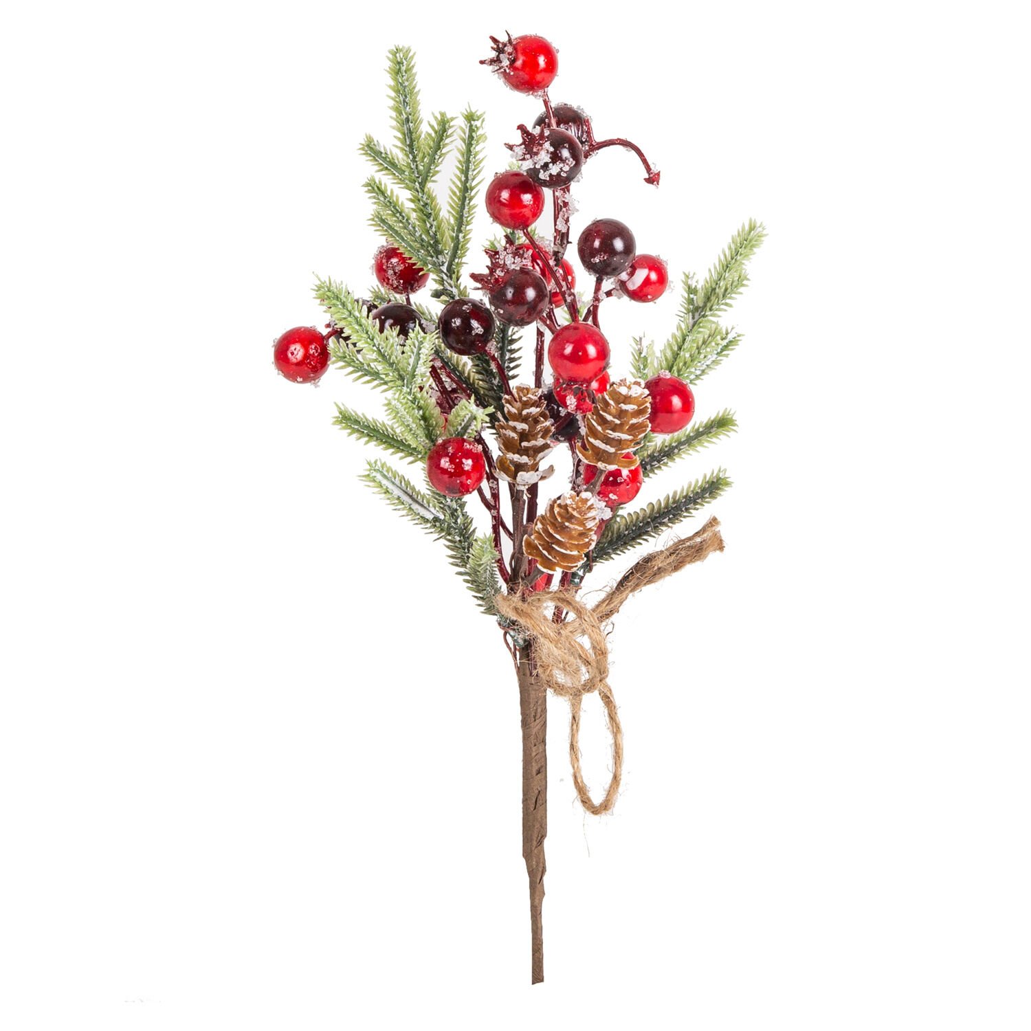 Yılbaşı Süsü Pike Berry Aranjman İpli  Çam Kozalağı Nar Figürlü Kırmızı-Yeşil 15 x 27 Cm.