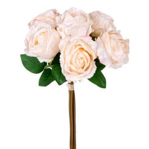 Yapay Çiçek Gül 6'lı Demet Krem 37 Cm.