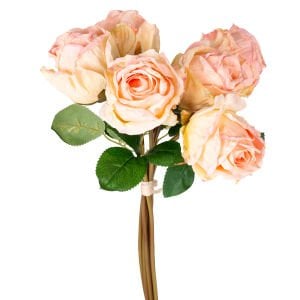 Yapay Çiçek, Gül Demeti, Pembe-.Krem - 6'lı Demet, 37 cm