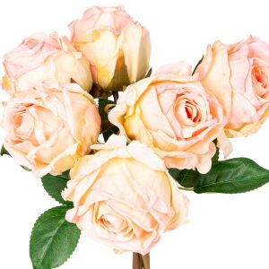 Yapay Çiçek Gül 6'lı Demet Pembe-Sarı 37 Cm.