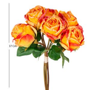 Yapay Çiçek Gül 6'lı Demet Sarı-Kırmızı 37 Cm.
