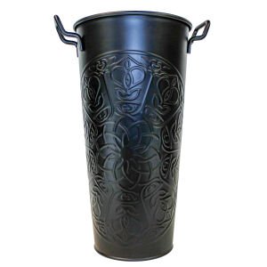 Metal Baskı Desenli Kulplu Çiçeklik Mat Siyah 33x49x25 Cm.