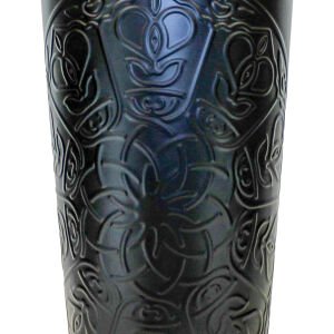 Metal Baskı Desenli Kulplu Çiçeklik Mat Siyah 33x49x25 Cm.