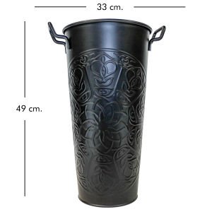 Metal Baskı Desenli Kulplu Çiçeklik Mat Siyah 33x49x25 Cm.
